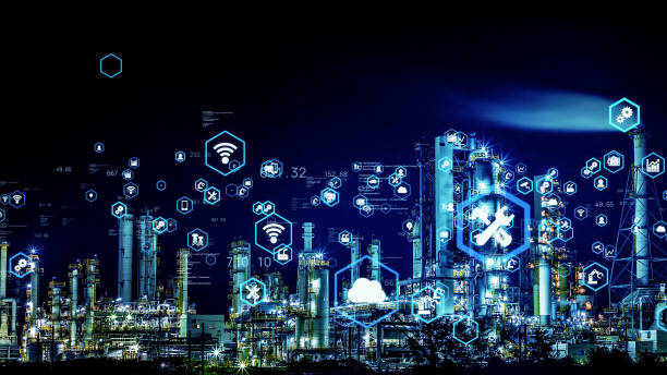 istock Industrial technology concept. Communication network. INDUSTRY 4.0. Factory automation. 1408189722