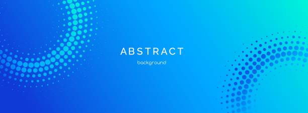 Blue gradient abstract vector long banner template. Minimal business background with halftone circles and copy space for text. Facebook, social media header, cover vector art illustration