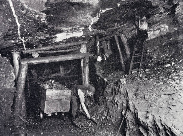 In the coal mine: working in the shaft Illustration from 19th century. 1895 stock illustrations