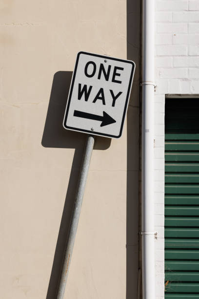 istock Crooked one way street sign 1408191266