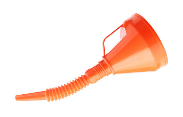 istock Orange plastic funnel for fuel, gasoline and other technical liquids isolated on a white background. 1408194796