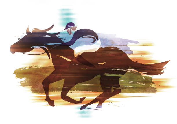 Race Horse, jockey running action. Eexpressive Illustration of Jockey on horse at Full Speed. Imitation of watercolor painting. wrexham stock illustrations