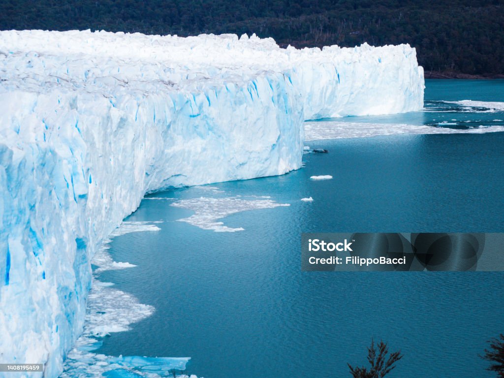 Perito Moreno Glacier view on a cloudy day Perito Moreno Glacier view on a cloudy day. High angle view. El Calafate Stock Photo