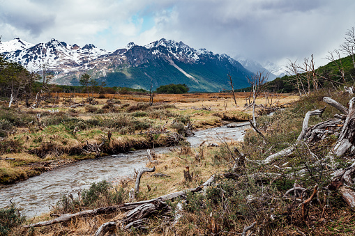 Lasifashaj River in Patagonia, Tierra del Fuego, Argentina. Also know as Rio Larsiparsahk. Ushuaia.