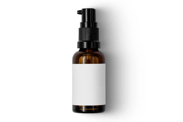 Dropper bottle mock up isolated on a white background. Blank label. Cosmetic glass empty bottles for liquid drug. Transparent template. Antiseptic hand sanitizer spray, antibacterial alcohol liquid