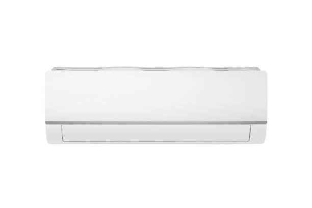 istock White air conditioner isolated on white background. Cold wind wave air conditioner, air cooler off and on mode for home and office, electronic modern indoor temperature and climate control device 1408196033