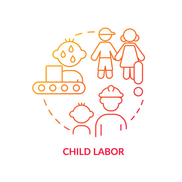 ilustraciones, imágenes clip art, dibujos animados e iconos de stock de icono de concepto de degradado rojo sobre el trabajo infantil - infografías de precios
