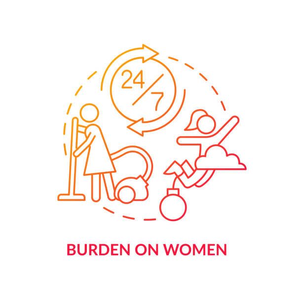 Burden on women red gradient concept icon Burden on women red gradient concept icon. Increase responsibility. Social effect of overcrowding abstract idea thin line illustration. Isolated outline drawing. Myriad Pro-Bold fonts used drawing of slaves working stock illustrations