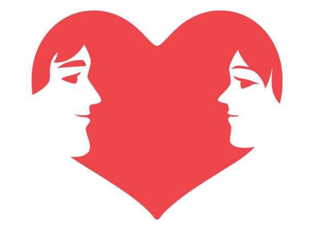 mann und frau mit blick auf das symbol des herzens - heart shape behavior human head hope stock-grafiken, -clipart, -cartoons und -symbole