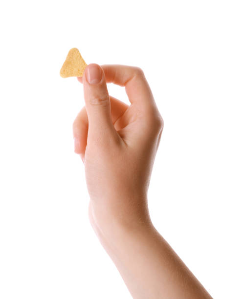 istock Woman holding crispy rusk on white background, closeup 1408197444
