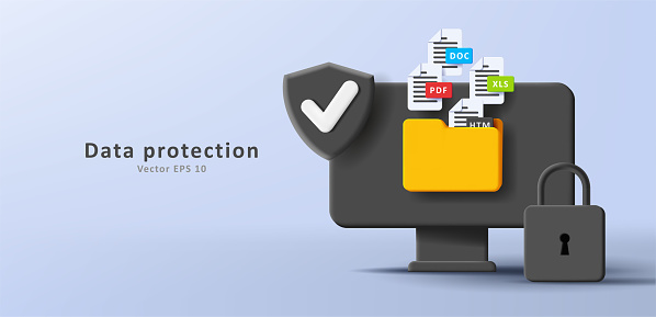 Data Protection Files Computer Data Protection 3d Illustration With Computer And Folder With Files ...