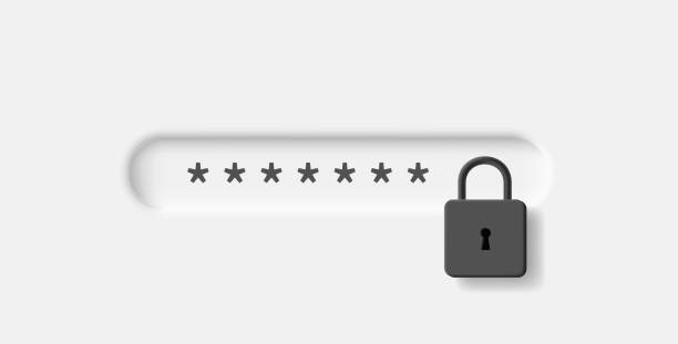 illustrazioni stock, clip art, cartoni animati e icone di tendenza di neomorfismo criptato campo 3d con icona lucchetto e simboli nascosti - password