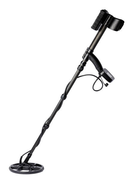 istock Black metal detector isolated on white background 1408198588