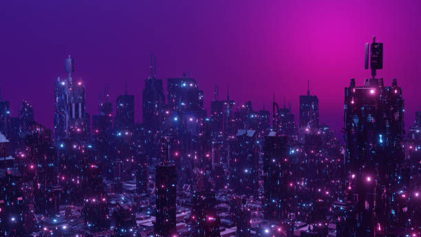 istock Futurism Concept Glowing Neon Town Wallpaper Background 3d Render 1408199265