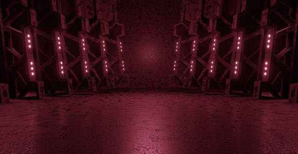 istock Galactic Cyber Hall Studio Cyber Future Stage Corridor Future Concept Art Wonderful Red Background Architecture 3D Render 1408200178