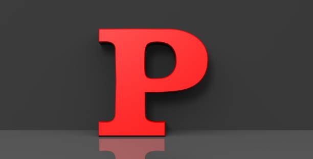 P letter red capital letter sign on black background 3d rendering