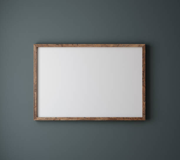 istock Mock up poster frame close up on dark blue wall 1408203004