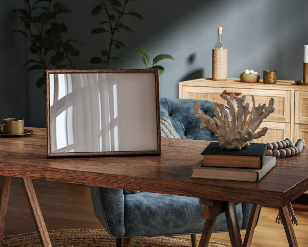istock Home mockup, vintage home office interior background 1408203016