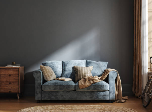 istock Home interior, dark vintage living room background, empty wall mock up 1408203037