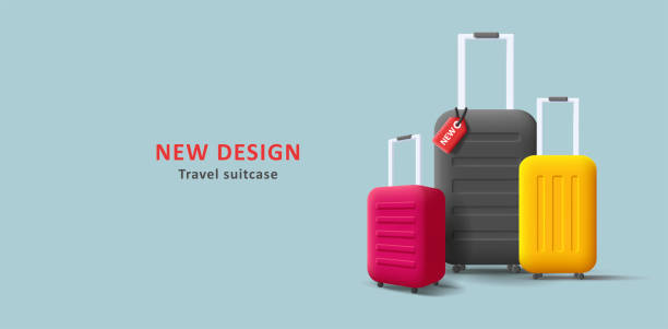 ilustrações de stock, clip art, desenhos animados e ícones de travel suitcase 3d illustration, render style luggage bags of different suze - packing bag travel