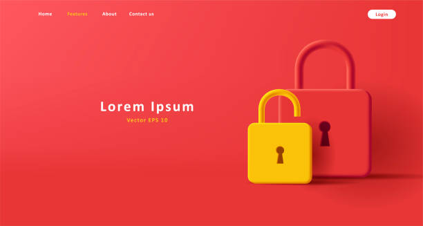 3d composition with render illustration of padlocks open and closed, digital web banner 3d composition with render illustration of padlocks open and closed, digital web banner. Vector illustration open letter icon stock illustrations