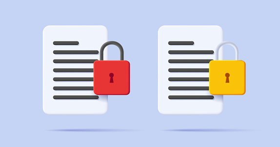 3d icon of file with padlock illustration, encrypted data. Vector illustration