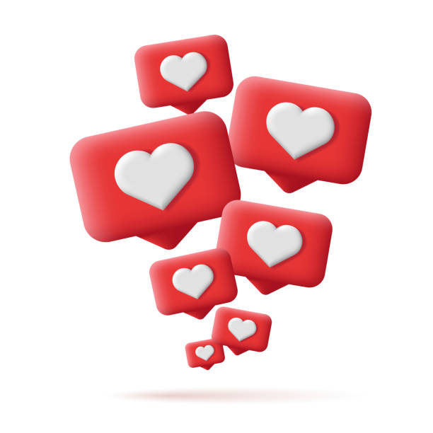 istock Speech bubbles with hearts, red 3d icons pop up from the bottom of the screen 1408204478