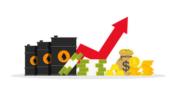 illustrazioni stock, clip art, cartoni animati e icone di tendenza di alto prezzo del petrolio. inflazione del barile di greggio. grafico con aumento della crisi economica. infografica con costo benzina. crescita del prezzo del petrolio. mercato azionario mondiale del gas. vettore - gasoline fossil fuel dollar sign fuel and power generation