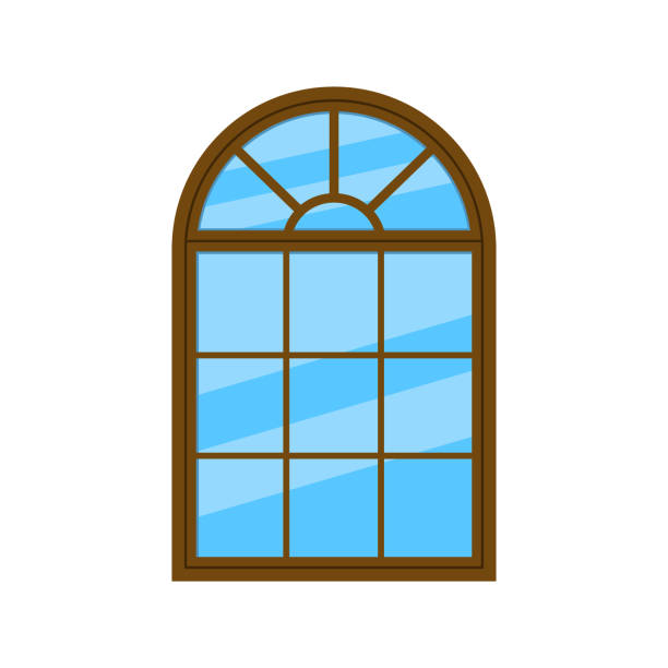 istock Cartoon window. Wood brown frame with glass. Flat square windowpane. Icon for house, exterior and decoration. Single wooden clipart for building and office. Vector 1408204952