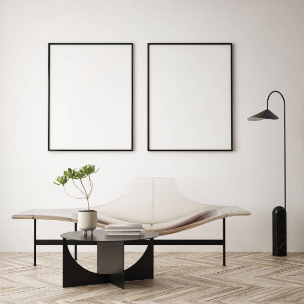 istock mock up poster frame in modern interior background, living room, Scandinavian style, 3D render, 3D illustration 1408207497