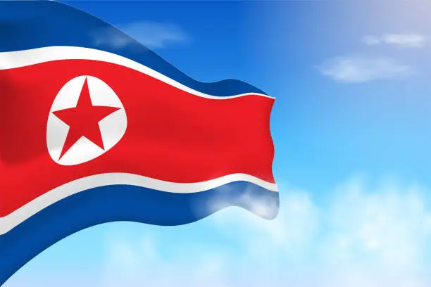 Vector illustration of North Korea flag in the clouds.