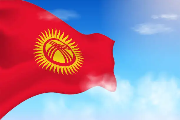 Vector illustration of Kyrgyzstan flag in the clouds.