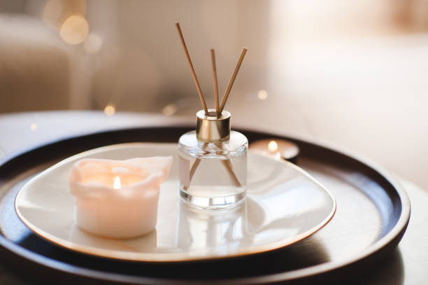 Home liquid perfume in bedroom closeup