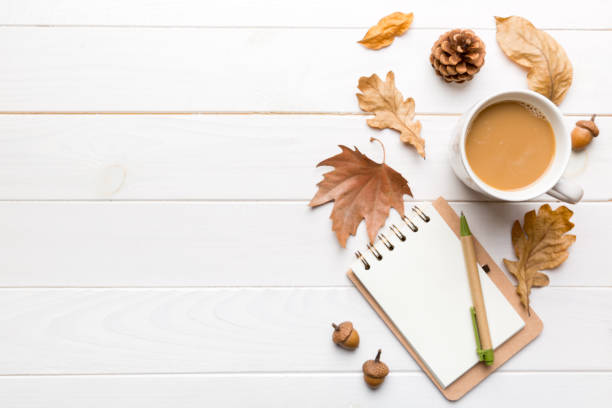 istock Cup of cocoa with autumn leaves abstract still life top view vith copy space 1408210833