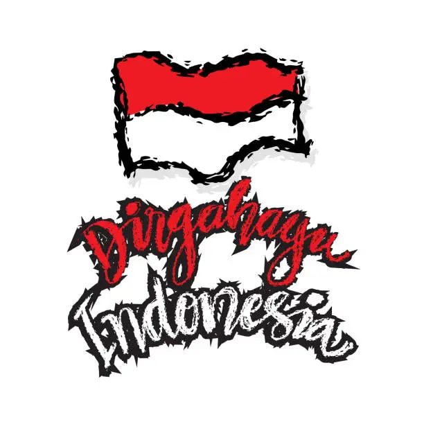 Vector illustration of Dirgahayu Republik Indonesia Long Live Indonesia hand lettering. Indonesian Independence Day concept.
