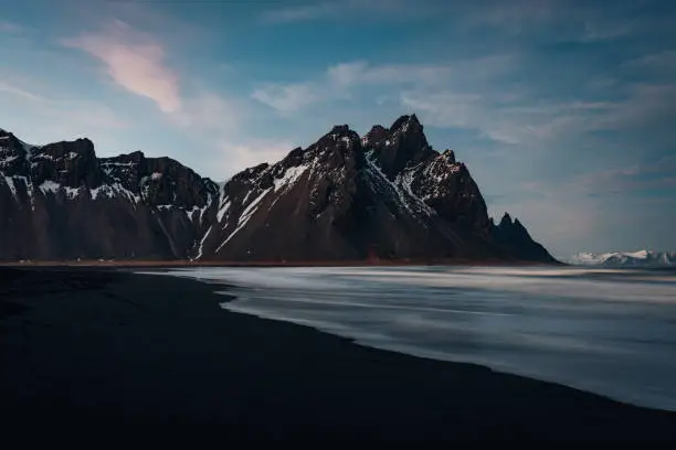 Photo of Blue Hour Long Exposure Vestrahorn Iceland Black Beach Stokksnes