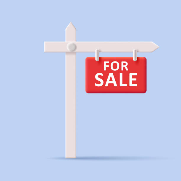istock 3d for sale sign, white stand with red board 1408213124