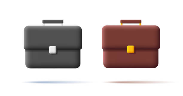 ilustraciones, imágenes clip art, dibujos animados e iconos de stock de icono 3d de maletín en colores negro y marrón - briefcase luggage brown black