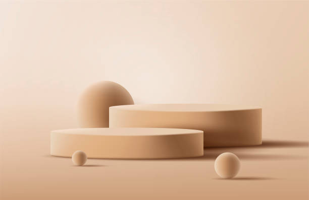 istock Realistic blank cylindric product podium scene with spheres 1408213328