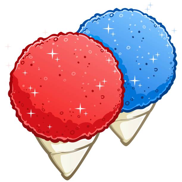 Red Cherry and Blue Raspberry Snow Cone Vector Cartoons A pair of red cherry and blue raspberry snow cone frozen desserts cartoon vector illustration snow cone stock illustrations