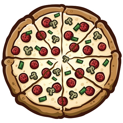 Large deluxe pizza pie cartoon vector illustration