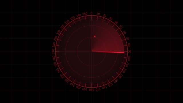 Radar is Looking for Objects. HUD Circle User İnterface on Isolated Black background. Target Searching Scope and Scanning Element Theme. Digital UI and Sci-fi circular, Futuristic Concept. Radar scanner, search for enemy aircraft and ship, 4k resolution.