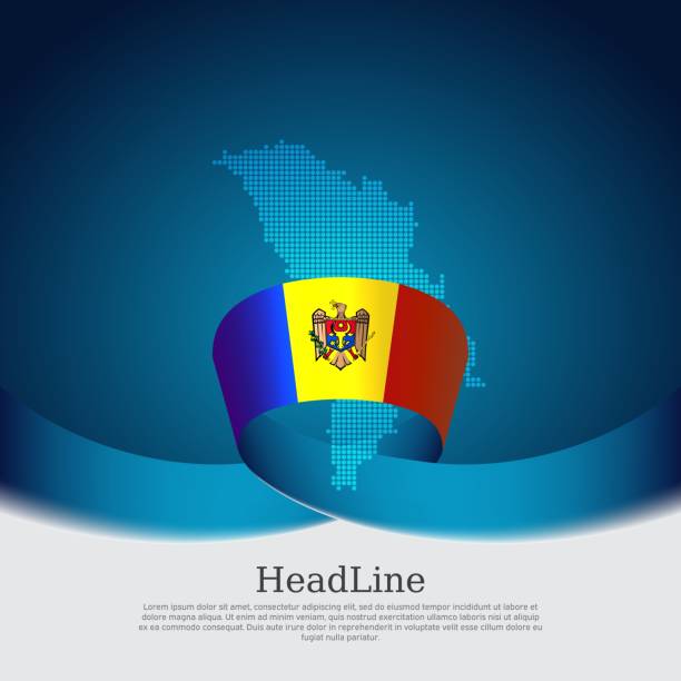 Moldova flag, mosaic map on blue white background. Wavy ribbon with the moldavian flag. Vector banner design, moldova national poster. Cover for business booklet. State patriotic, flyer, brochure Moldova flag, mosaic map on blue white background. Wavy ribbon with the moldavian flag. Vector banner design, moldova national poster. Cover for business booklet. State patriotic, flyer, brochure moldovan flag stock illustrations