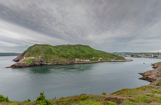 Distant view of Fort Amherst on the entrance to The Narrows at St. John’s harbor
