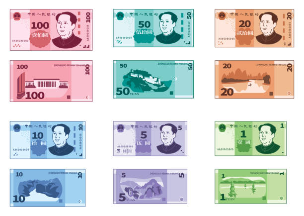 ilustrações, clipart, desenhos animados e ícones de yuan moeda chinesa. dinheiro chinês frente e parte de trás coleção de ilustração vetorial. - 10 yuan note