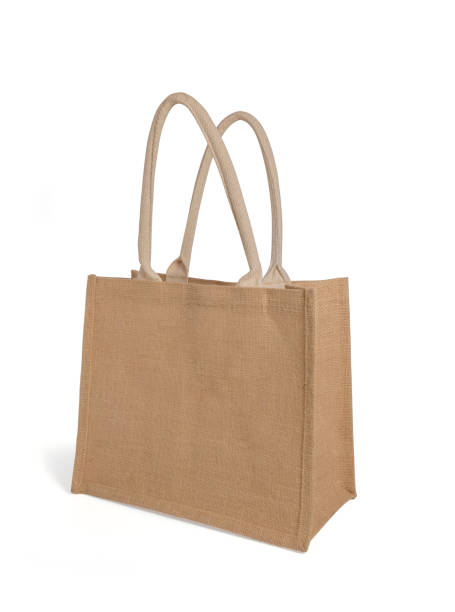 istock Fabric Hessian bag, sack brown with handle, reusable shopping bag isolated on white background. 1408222168