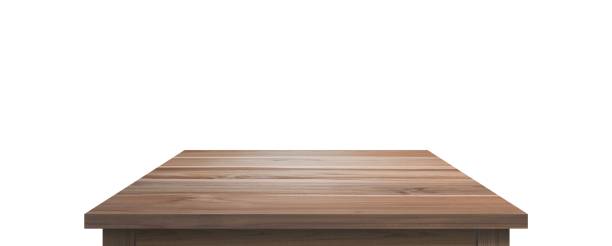 istock wooden table top isolated on white background, old empty wooden table top, Use display or montage your product 1408222248