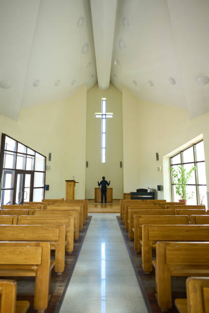 Modern architecture Christian interior blue translucent glass
