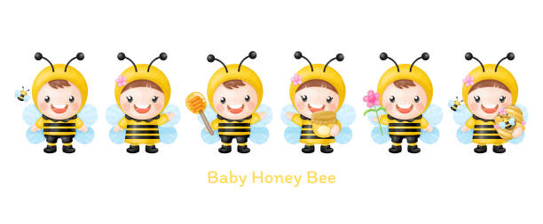 베이비 꿀벌 수채화 클립 아트 - honey hexagon honeycomb spring stock illustrations