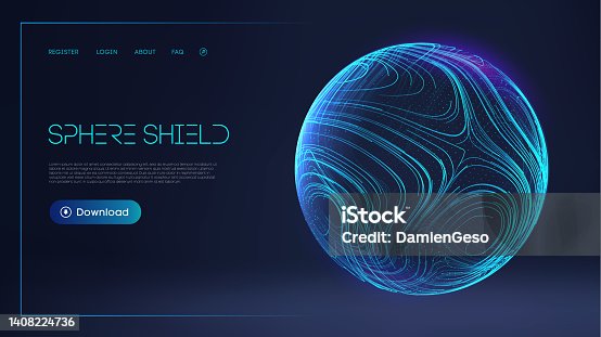 istock Sphere shield protect in abstract style. Virus protection bubble. Sphere lines technology background. Magic orb vector illustration 1408224736